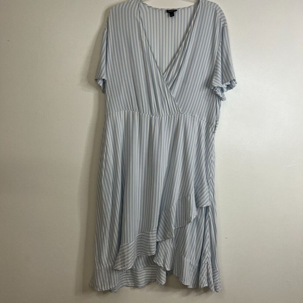 Torrid V Neck Wrap Blue White Stripe Dress Tie Waist Sz 3 Short Sleeves
